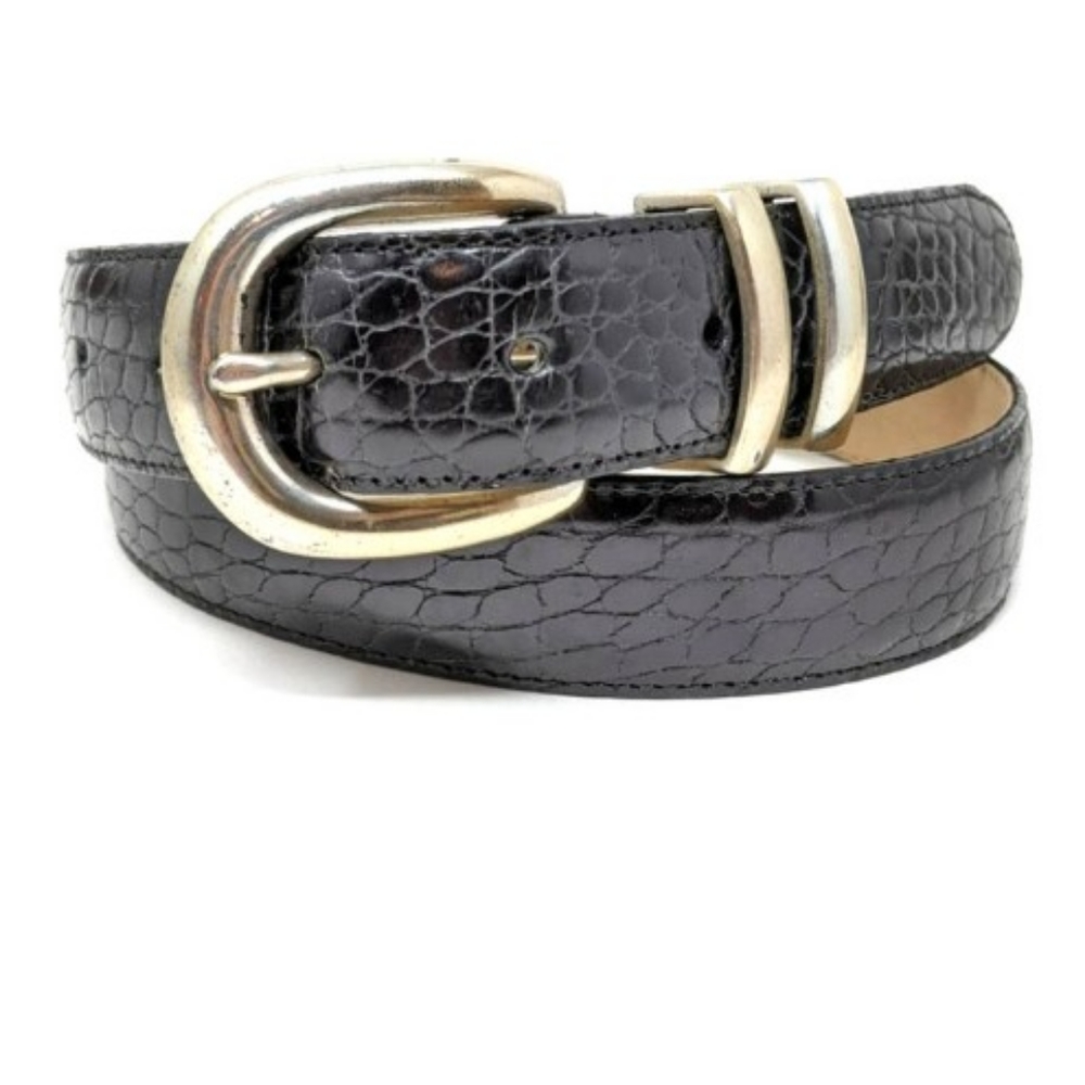 Brighton Croc Embossed Leather Belt Brass Buckle